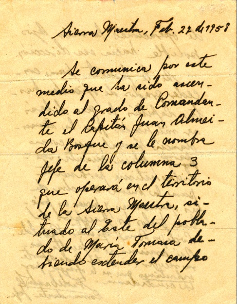 Carta de Fidel del 27 de febrero de 1958